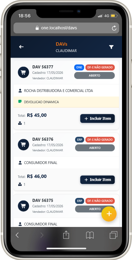 Tela web e mobile do AutoParts One